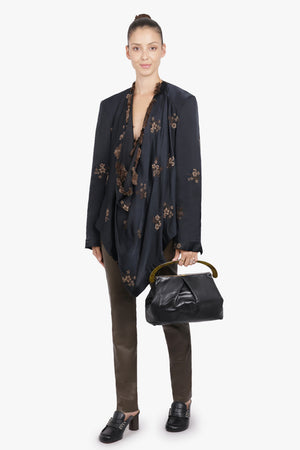 UMA WANG RTW Kinoa Floral Embroid Jacket | Black/Tan