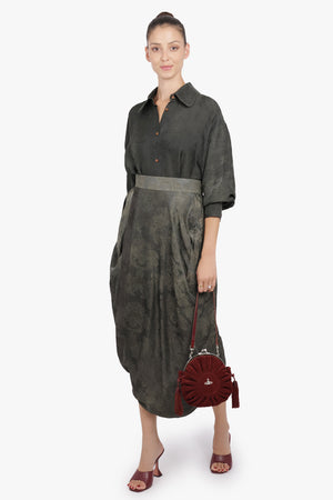 UMA WANG RTW L/S Tubby Floral Print Tie Neck | Dark Green