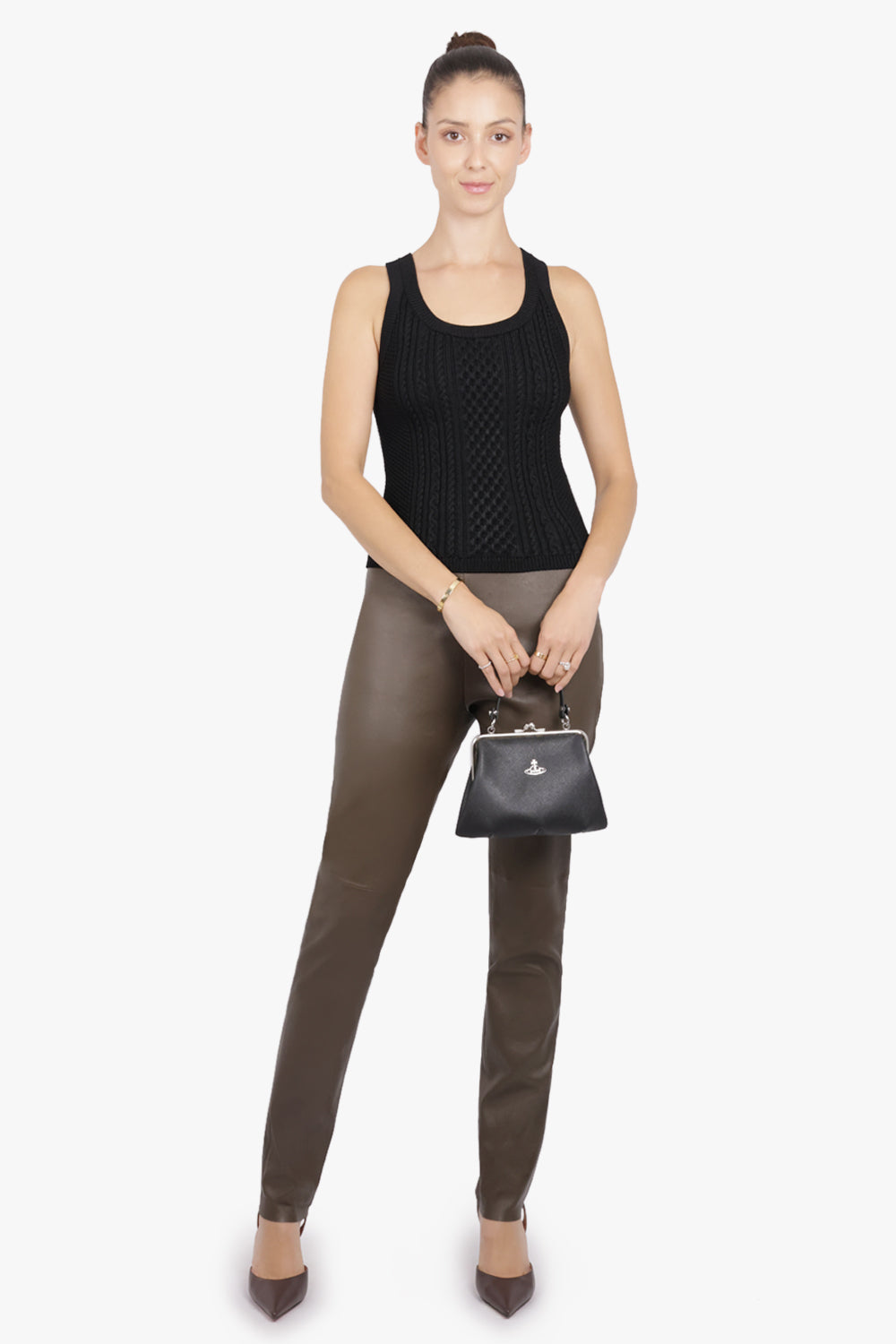 UMA WANG RTW Long Leather Leggings | Dark Olive