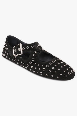 ALAIA SHOES Criss Cross Suede Ballet Flats | Black