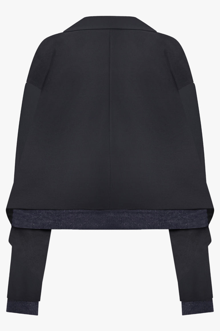 SACAI RTW Suiting X Denim Oversize Double Breast Jacket | Black/Indigo