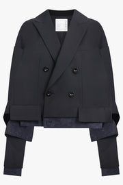 SACAI RTW Suiting X Denim Oversize Double Breast Jacket | Black/Indigo