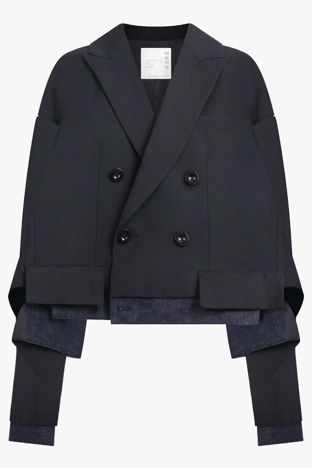 SACAI RTW Suiting X Denim Oversize Double Breast Jacket | Black/Indigo