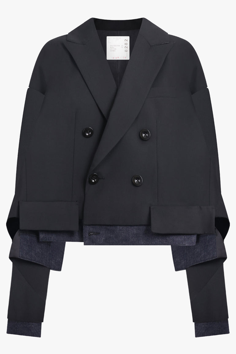 SACAI RTW Suiting X Denim Oversize Double Breast Jacket | Black/Indigo