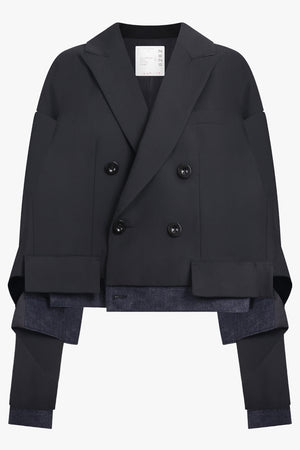 SACAI RTW Suiting X Denim Oversize Double Breast Jacket | Black/Indigo