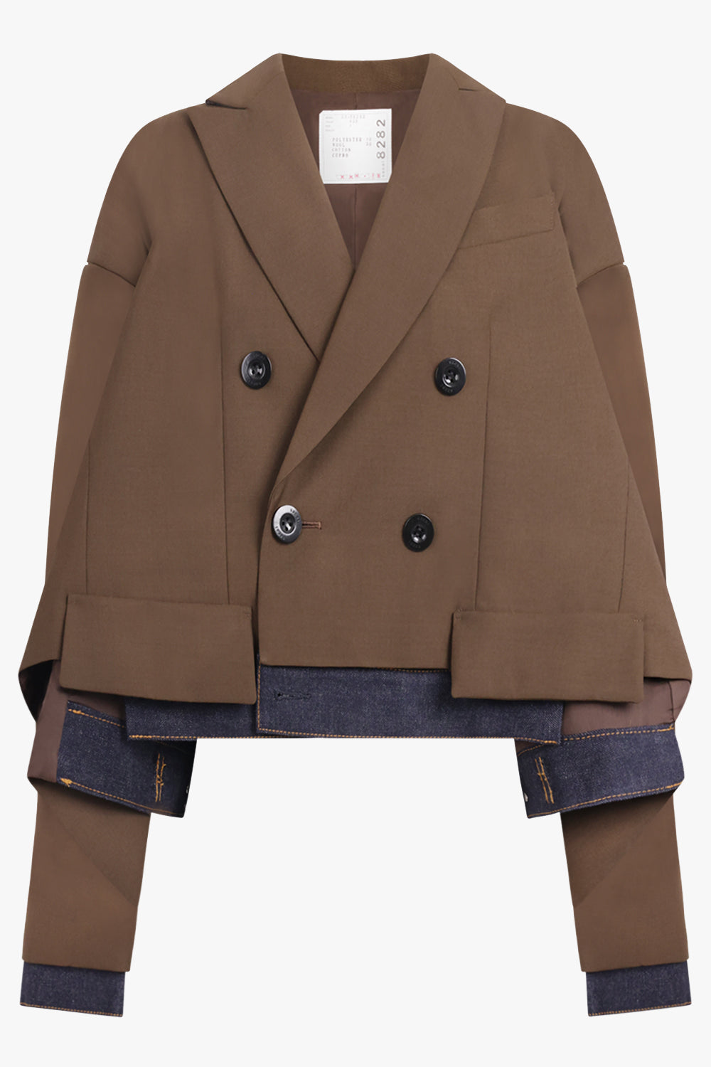 SACAI RTW Suiting X Denim Oversize Double Breast Jacket | Brown/Indigo