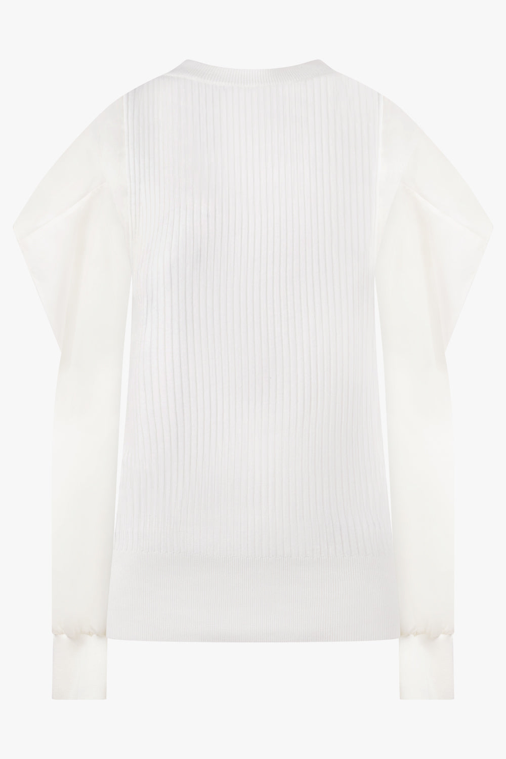 SACAI RTW L/S Silky X Knit Pullover With Tiered Flutter Sleeves | Off White