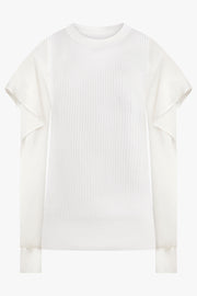 SACAI RTW L/S Silky X Knit Pullover With Tiered Flutter Sleeves | Off White