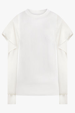 SACAI RTW L/S Silky X Knit Pullover With Tiered Flutter Sleeves | Off White