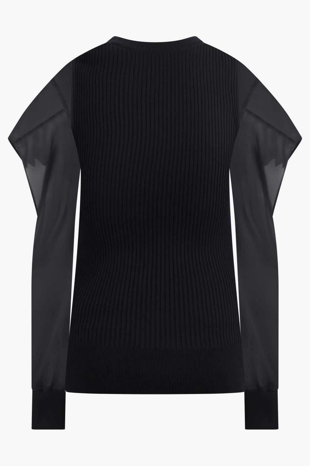 SACAI RTW L/S Silky X Knit Pullover With Tiered Flutter Sleeves | Black