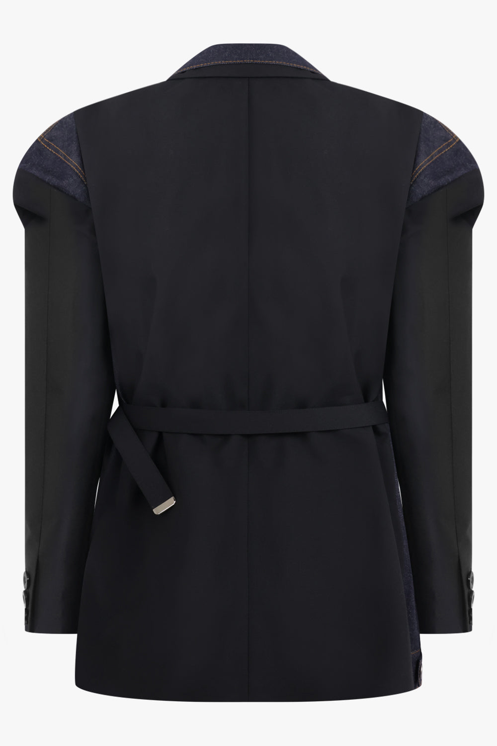 SACAI RTW Suiting X Denim Single Breast Belt Jacket | Black/Indigo