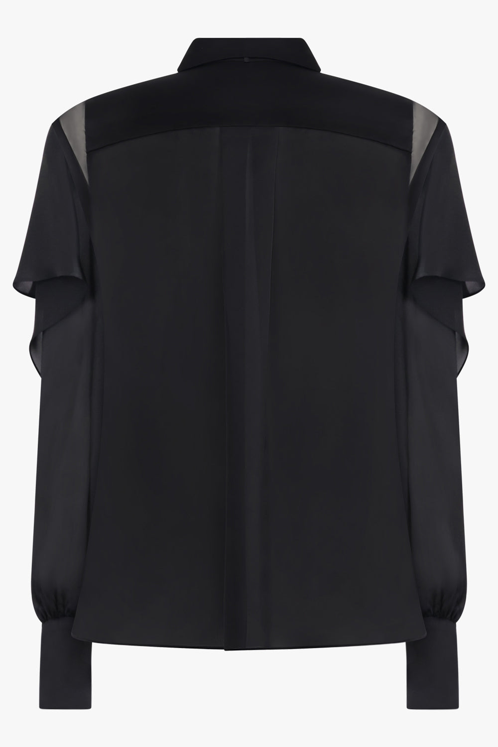 SACAI RTW L/S Silky Shirt With Tiered Flutter Sleeves | Black