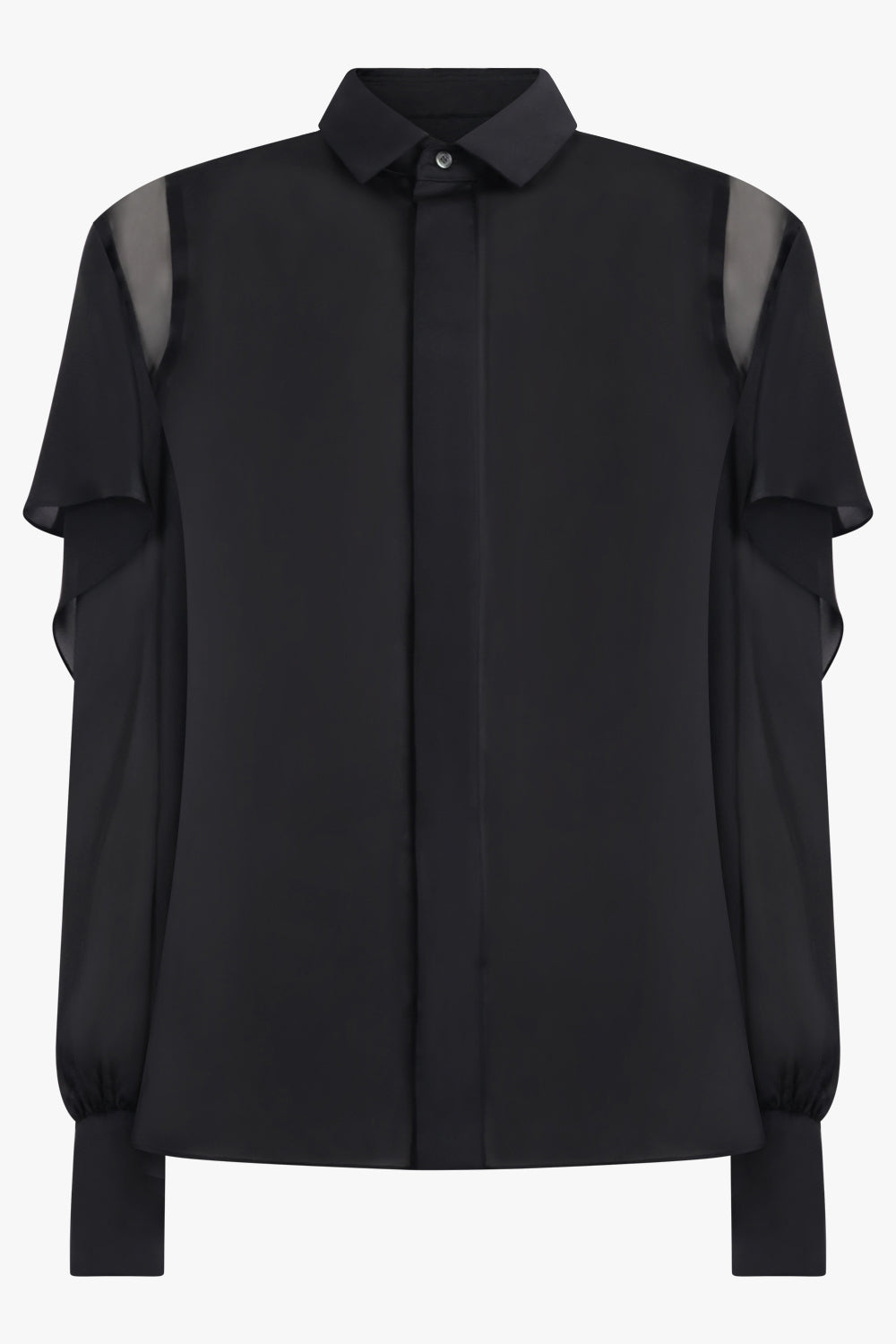 SACAI RTW L/S Silky Shirt With Tiered Flutter Sleeves | Black