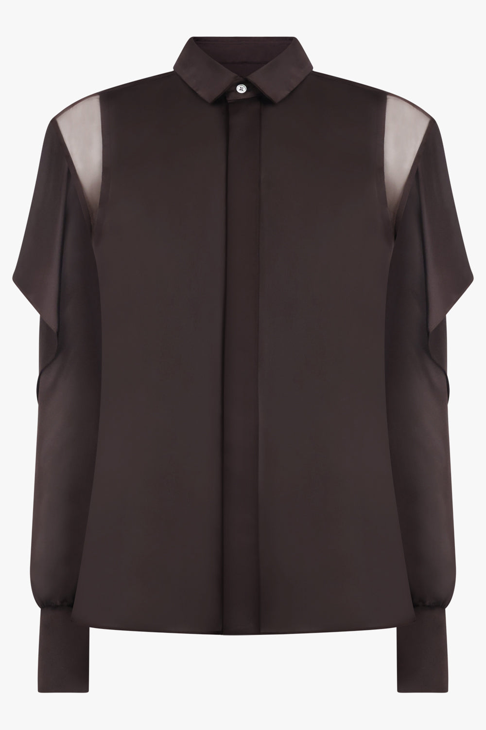 SACAI RTW L/S Silky Shirt With Tiered Flutter Sleeves | Brown
