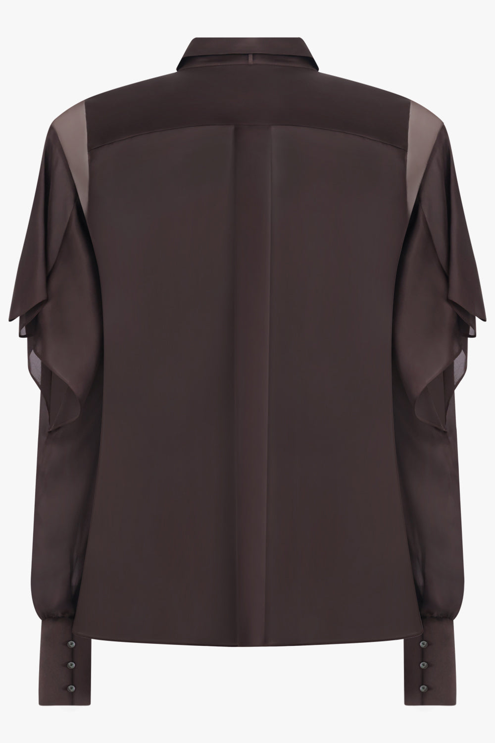 SACAI RTW L/S Silky Shirt With Tiered Flutter Sleeves | Brown