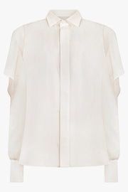 SACAI RTW L/S Silky Shirt With Tiered Flutter Sleeves | Ecru
