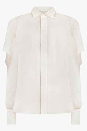 SACAI RTW L/S Silky Shirt With Tiered Flutter Sleeves | Ecru