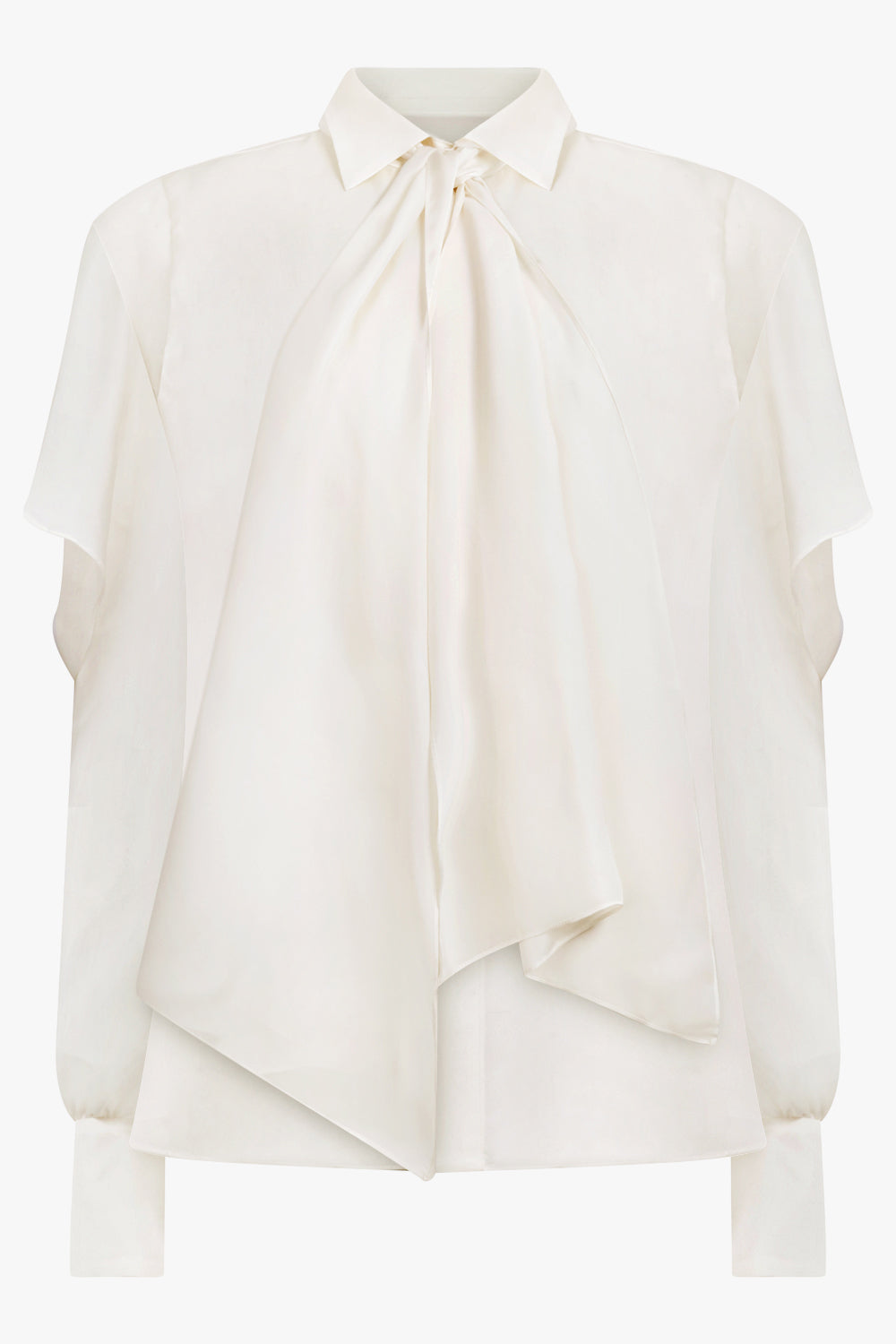 SACAI RTW L/S Silky Shirt With Tiered Flutter Sleeves | Ecru