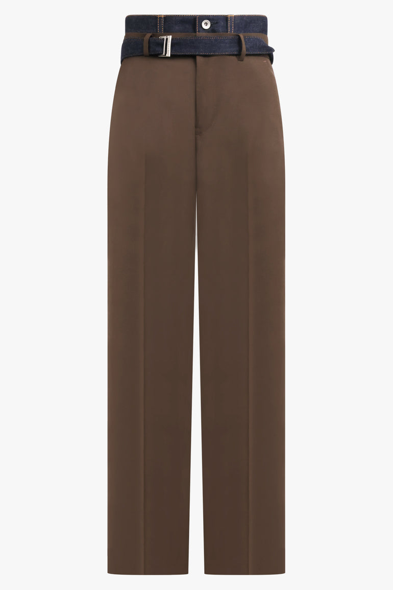 SACAI RTW Suiting X Denim Wide Leg Pant | Brown/Indigo