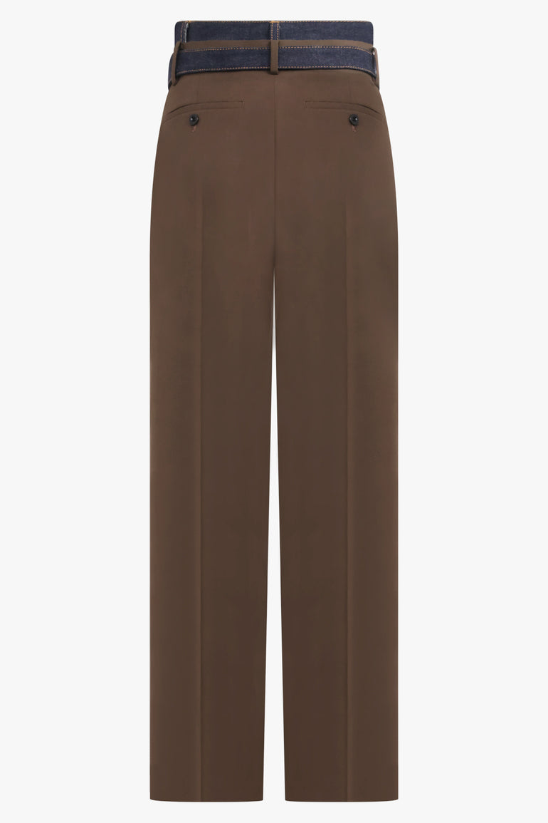 SACAI RTW Suiting X Denim Wide Leg Pant | Brown/Indigo
