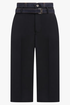 SACAI RTW Suiting X Denim Wide Leg Crop Pant | Black/Indigo