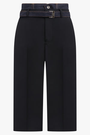 SACAI RTW Suiting X Denim Wide Leg Crop Pant | Black/Indigo