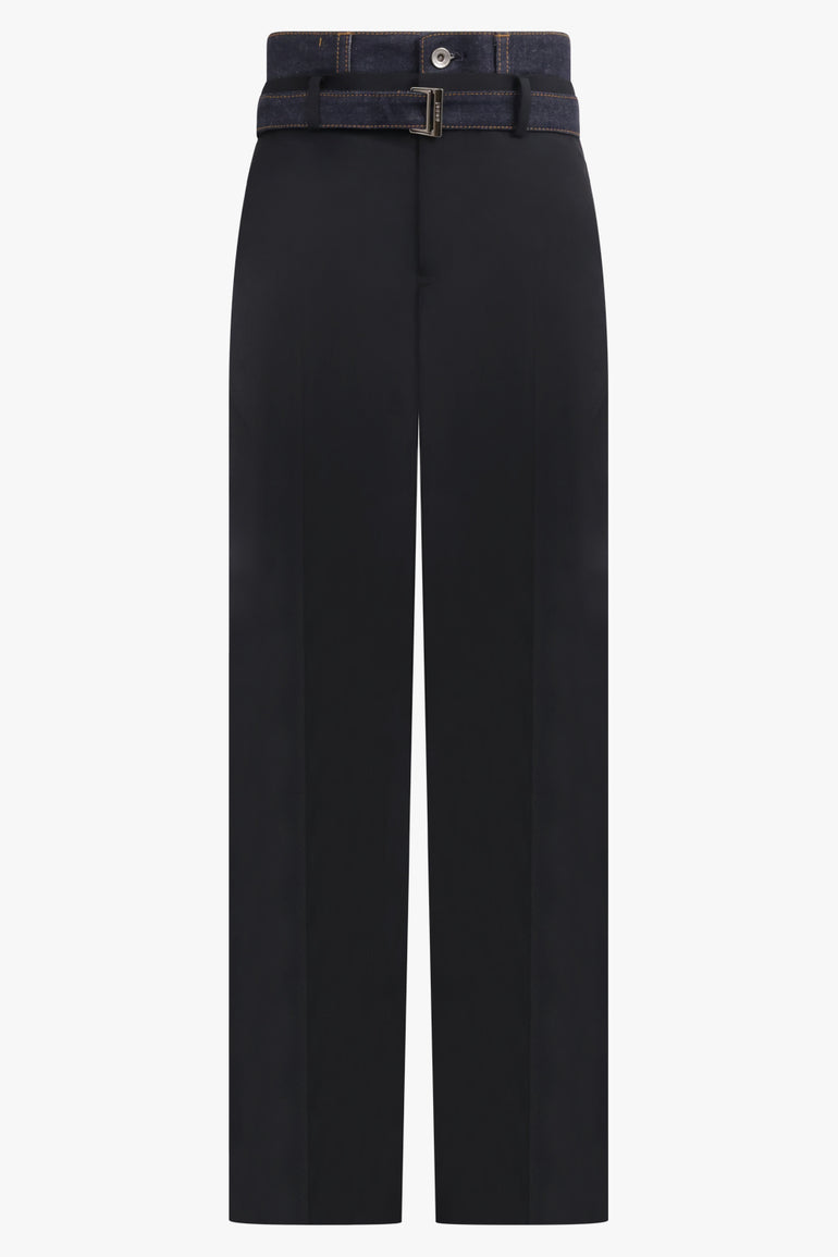 SACAI RTW Suiting X Denim Wide Leg Pant | Black/Indigo