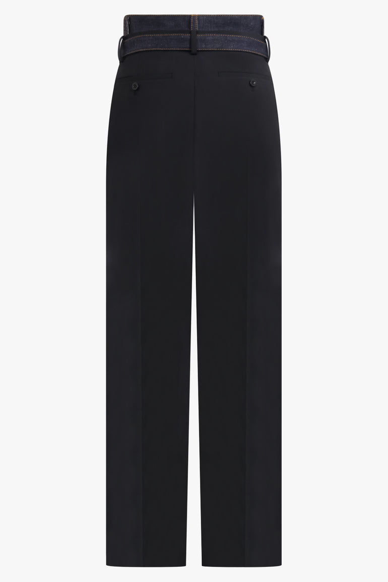 SACAI RTW Suiting X Denim Wide Leg Pant | Black/Indigo