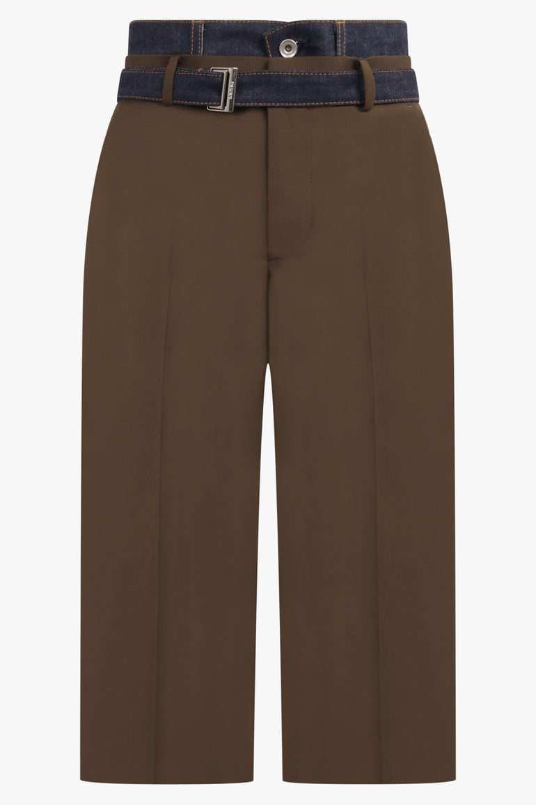 SACAI RTW Suiting X Denim Wide Leg Crop Pant | Brown/Indigo