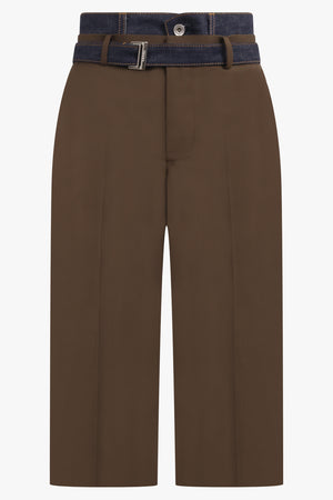 SACAI RTW Suiting X Denim Wide Leg Crop Pant | Brown/Indigo