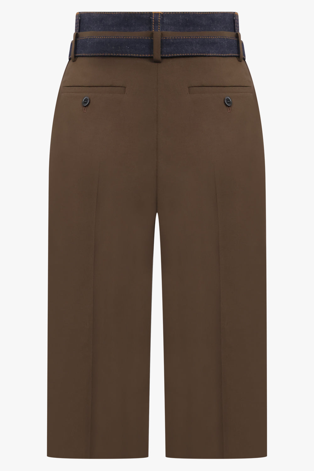 SACAI RTW Suiting X Denim Wide Leg Crop Pant | Brown/Indigo