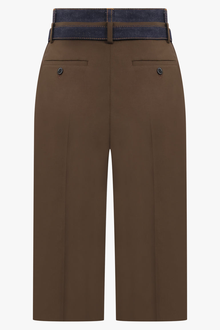 SACAI RTW Suiting X Denim Wide Leg Crop Pant | Brown/Indigo