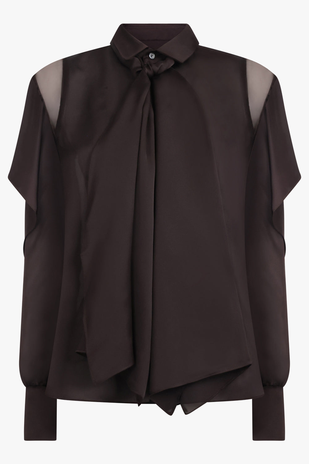 SACAI RTW L/S Silky Shirt With Tiered Flutter Sleeves | Brown