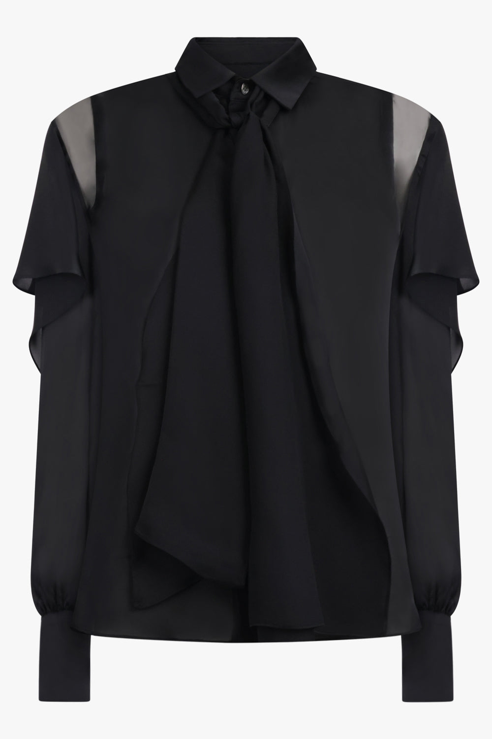 SACAI RTW L/S Silky Shirt With Tiered Flutter Sleeves | Black