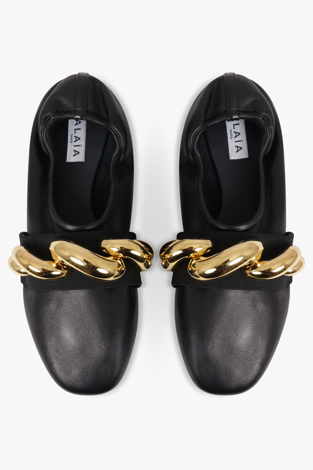 ALAIA SHOES Embellished Jewel Strap Ballet Flat | Black/Gold