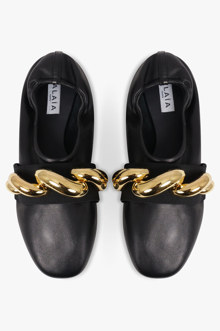 ALAIA SHOES Embellished Jewel Strap Ballet Flat | Black/Gold