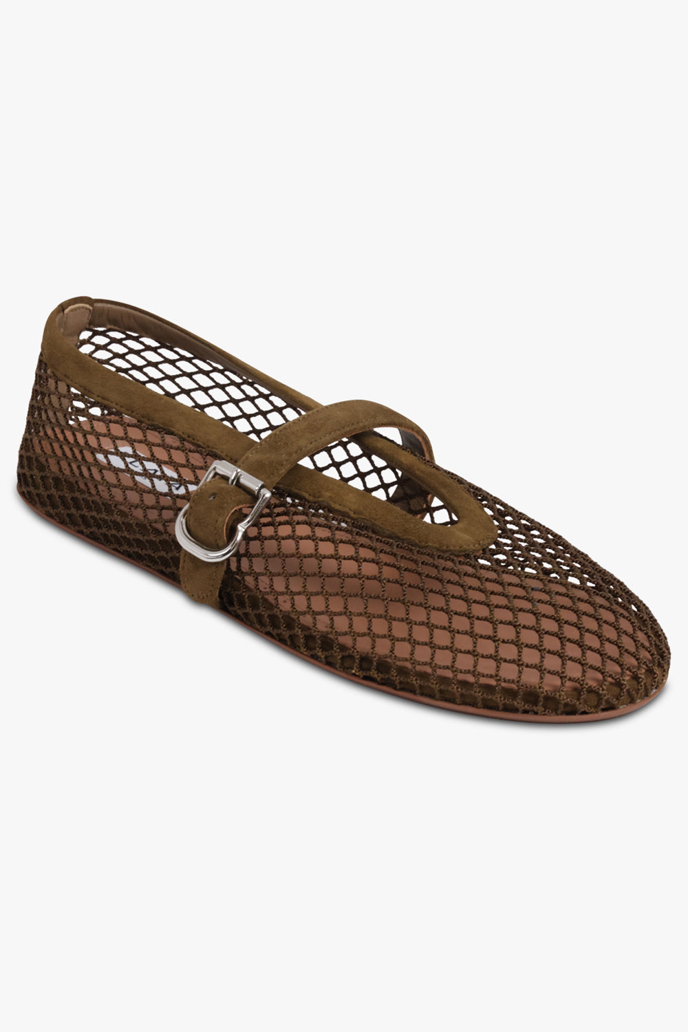 ALAIA SHOES Fishnet Mesh Suede Ballet Flat | Khaki