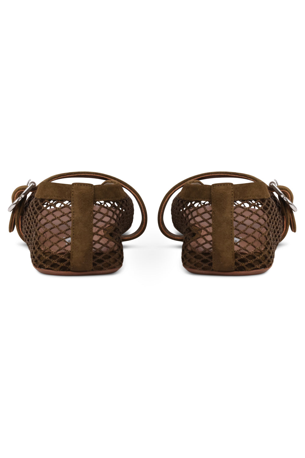 ALAIA SHOES Fishnet Mesh Suede Ballet Flat | Khaki