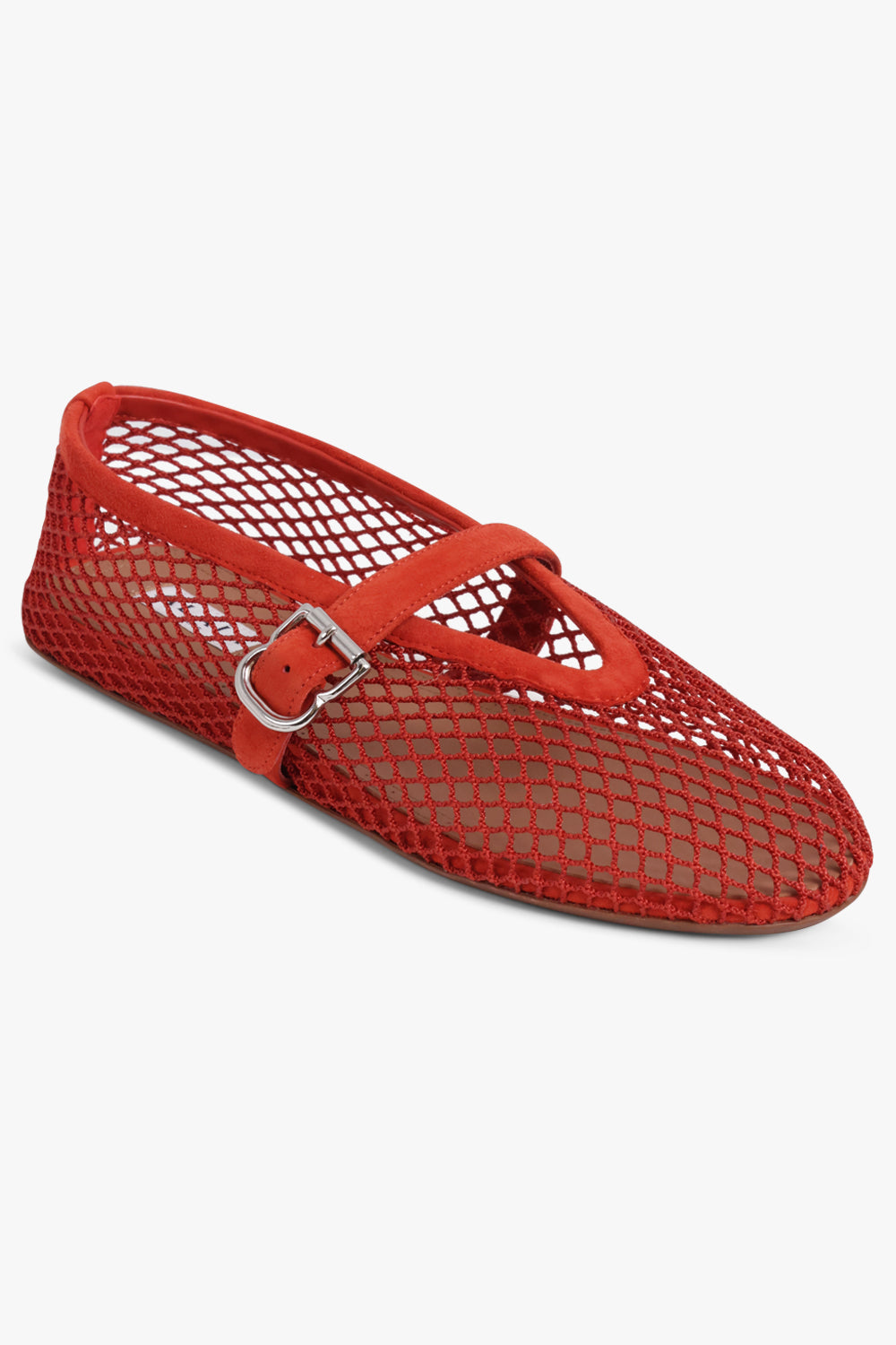 ALAIA SHOES Fishnet Mesh Suede Ballet Flat | Burnt Orange