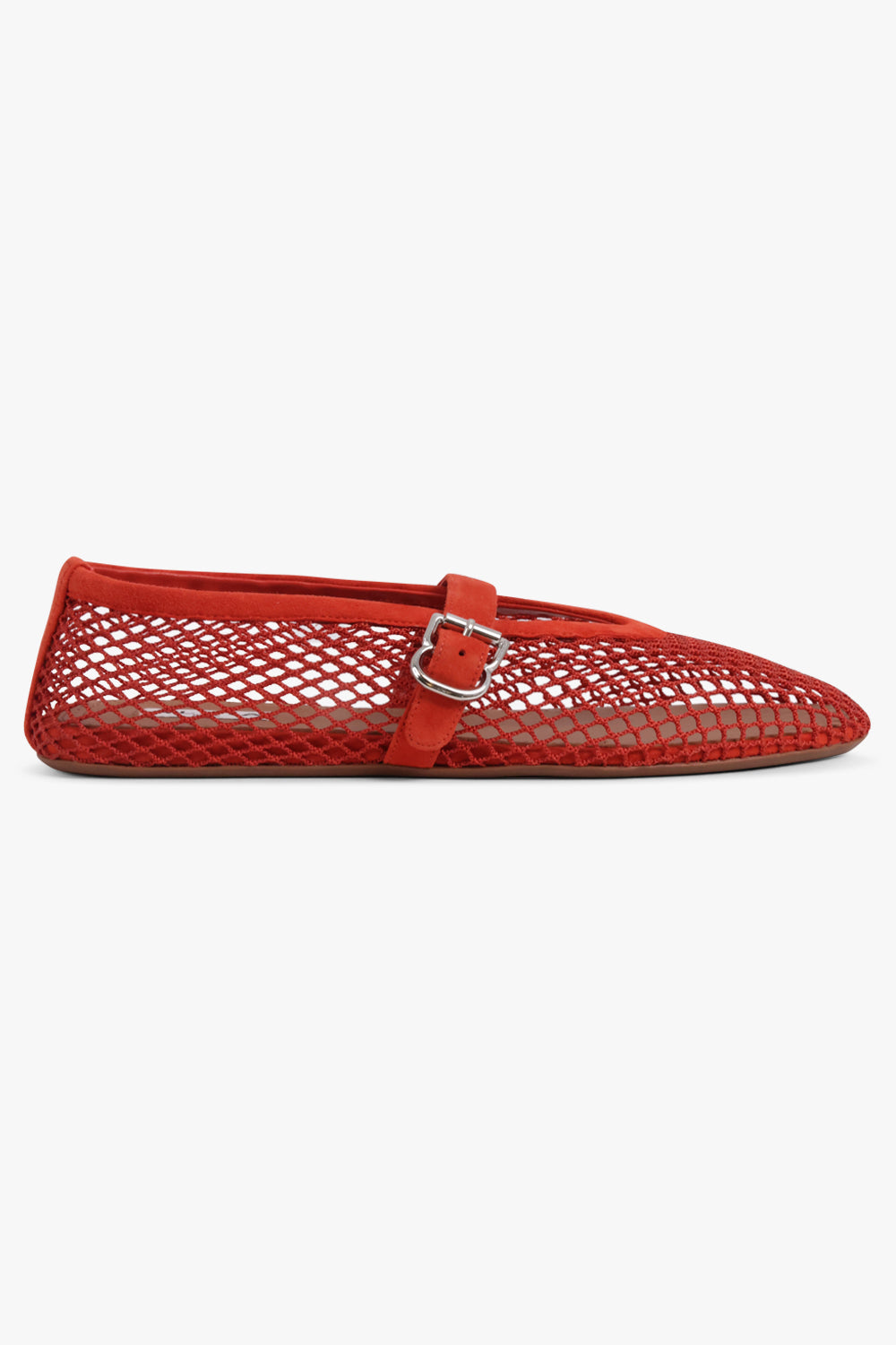 ALAIA SHOES Fishnet Mesh Suede Ballet Flat | Burnt Orange