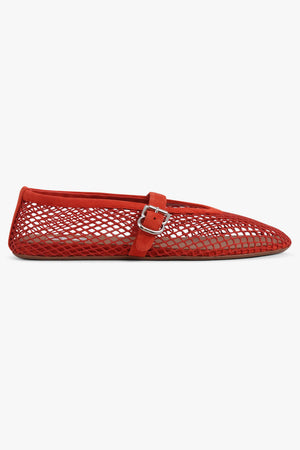 ALAIA SHOES Fishnet Mesh Suede Ballet Flat | Burnt Orange