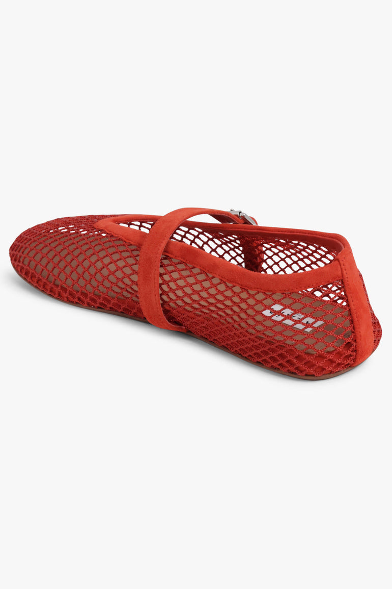 ALAIA SHOES Fishnet Mesh Suede Ballet Flat | Burnt Orange