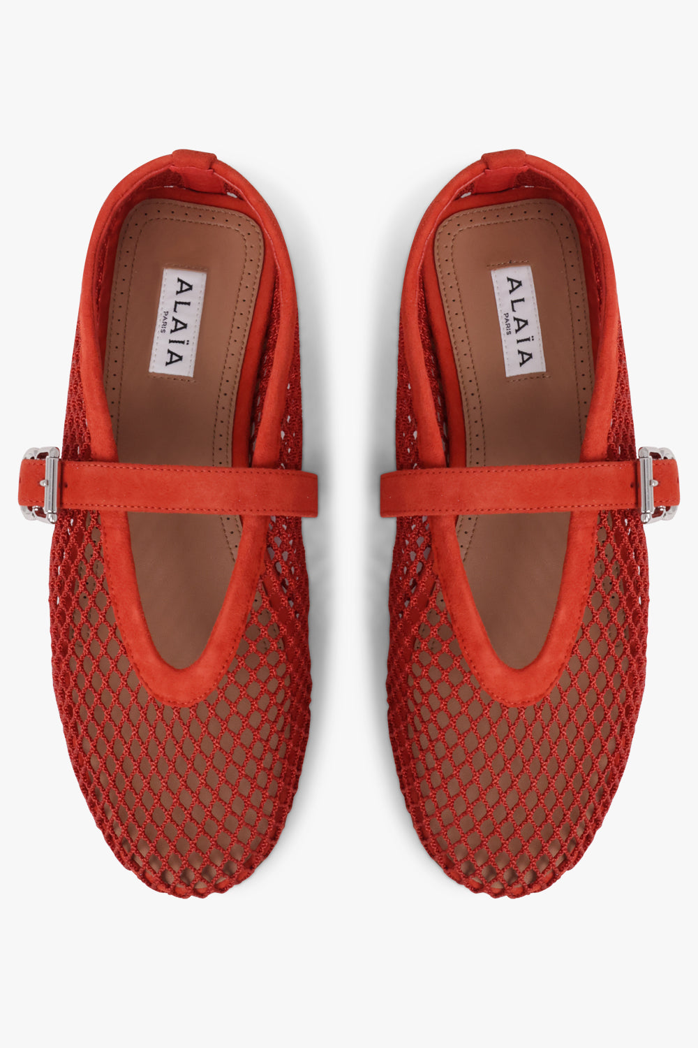 ALAIA SHOES Fishnet Mesh Suede Ballet Flat | Burnt Orange