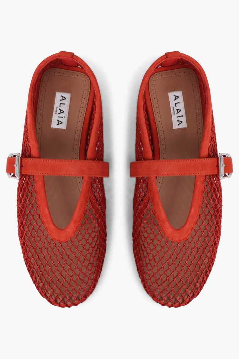 ALAIA SHOES Fishnet Mesh Suede Ballet Flat | Burnt Orange