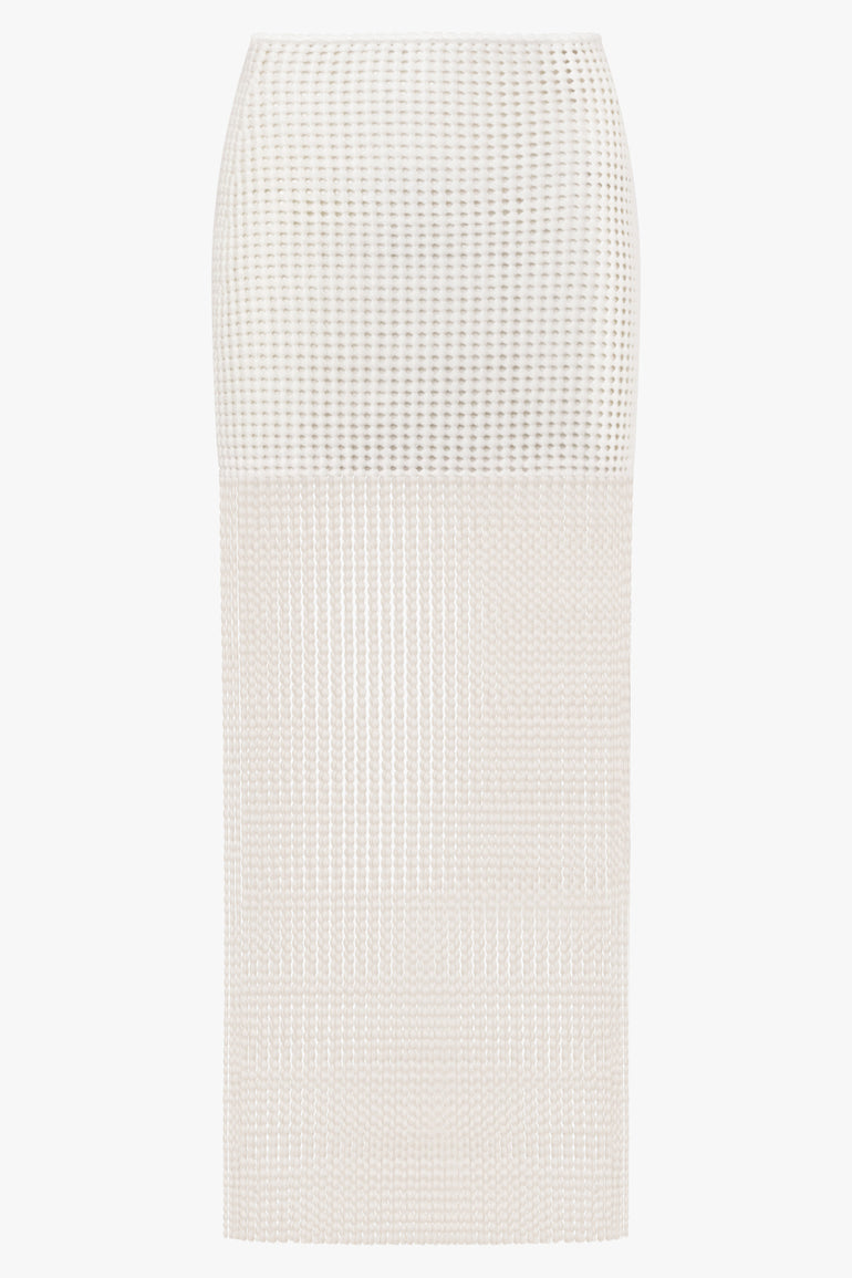 ALAIA RTW Bead Knit Column Skirt | Natural White