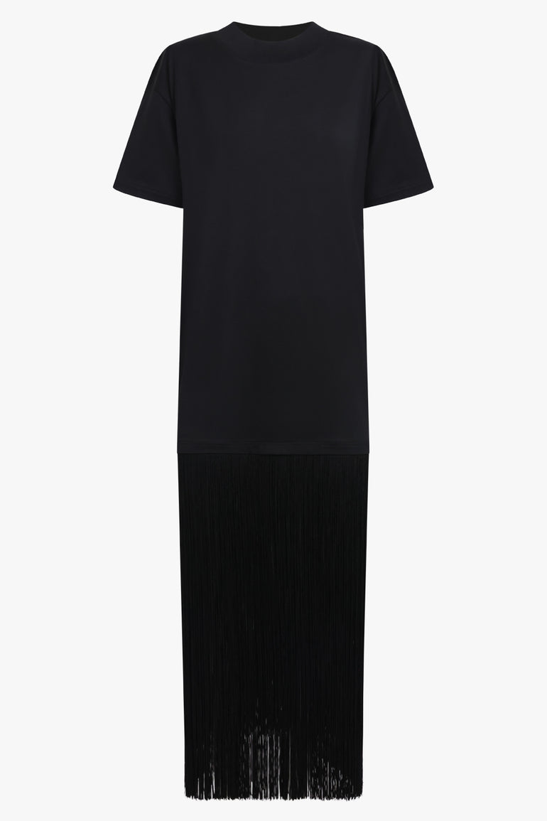 ALAIA RTW Fringe Detail T-Shirt Dress | Black