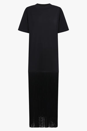 ALAIA RTW Fringe Detail T-Shirt Dress | Black