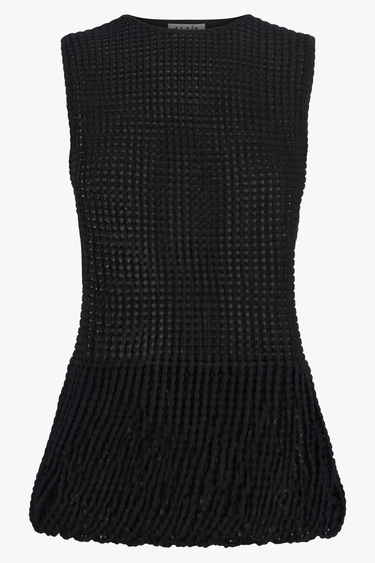 ALAIA RTW Bead Knit Peplum Top | Alaia Black