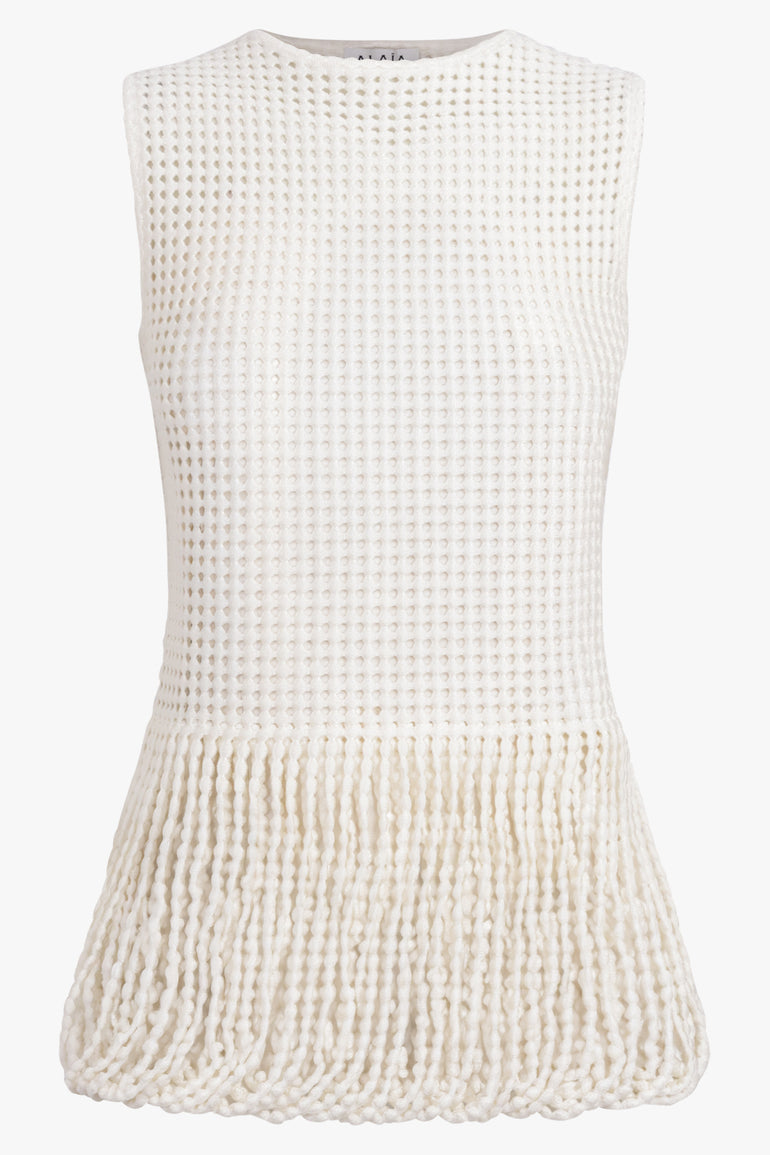 ALAIA RTW Bead Knit Peplum Top | Natural White