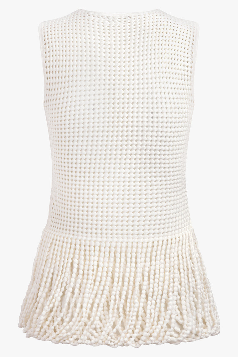 ALAIA RTW Bead Knit Peplum Top | Natural White